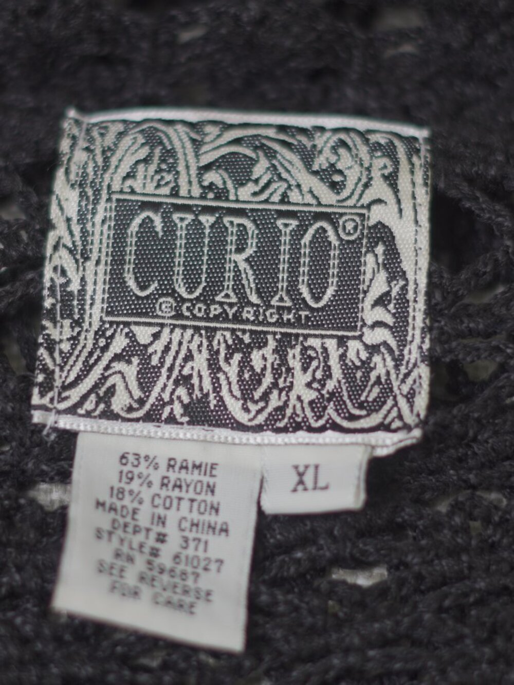 Crochet Jacket XL Curio Black Open Front Cardigan Cottagecore Boho EUC - Picture 4 of 9